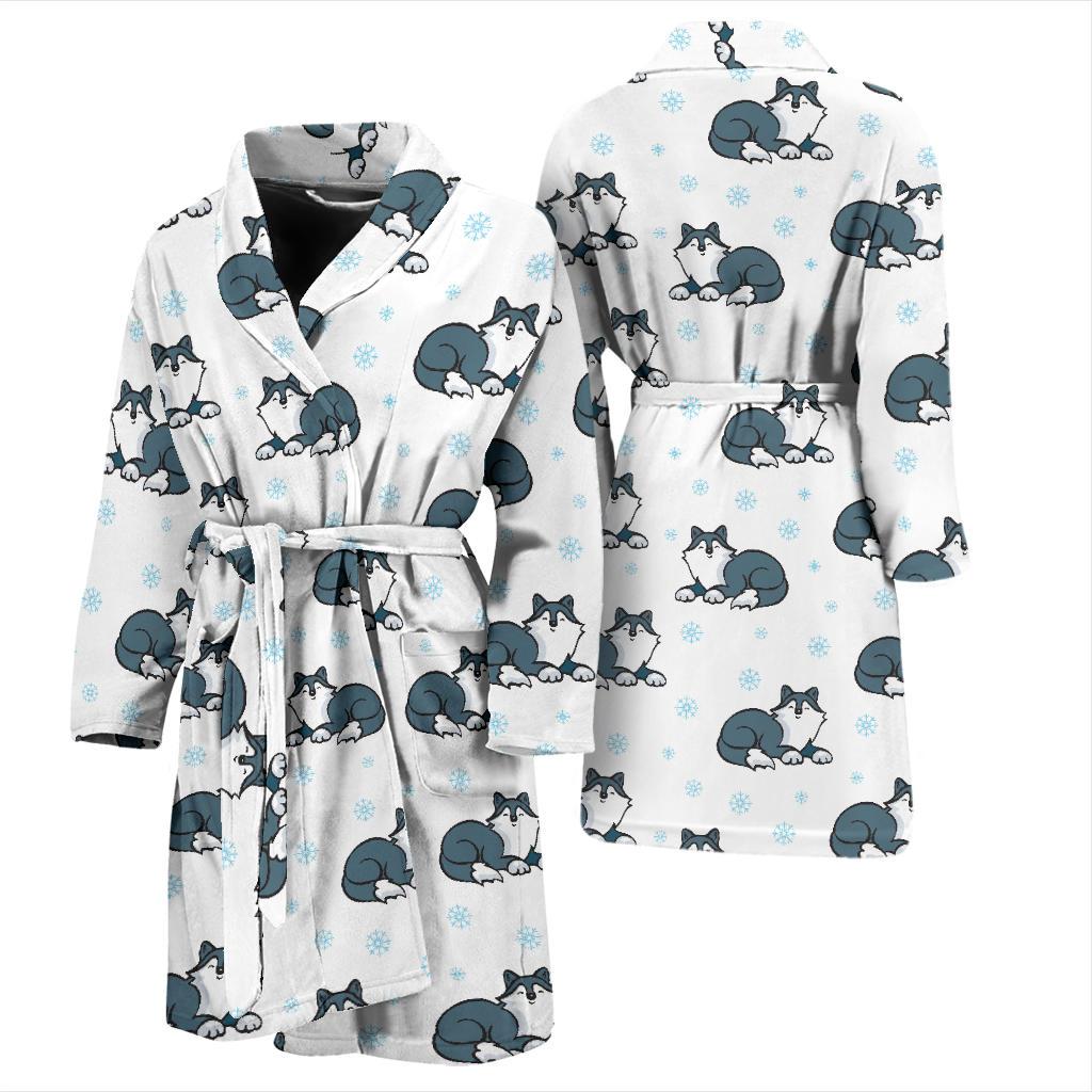 Alaskan Malamute Pattern Print Design 03 Men Bathrobe-JORJUNE.COM