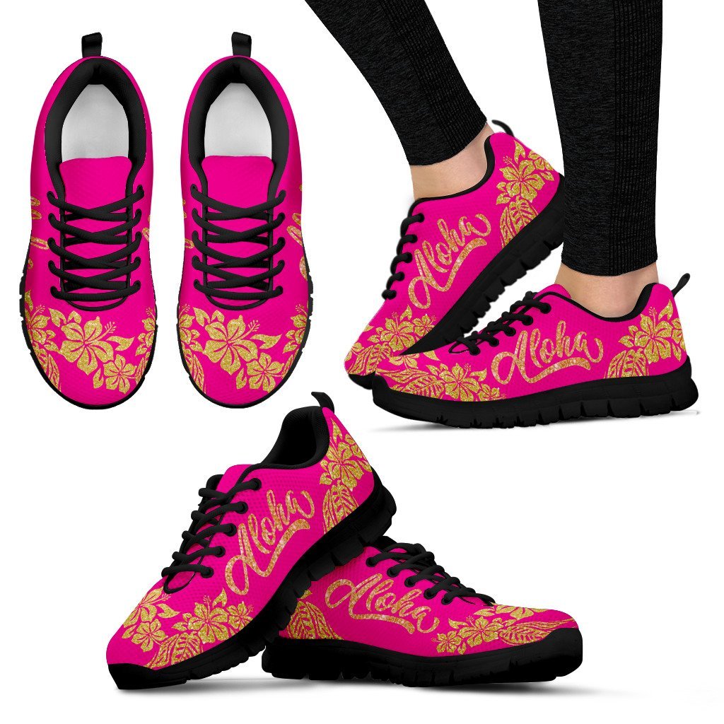 Aloha Hawaii Gold Glitter Magenta Women Sneakers