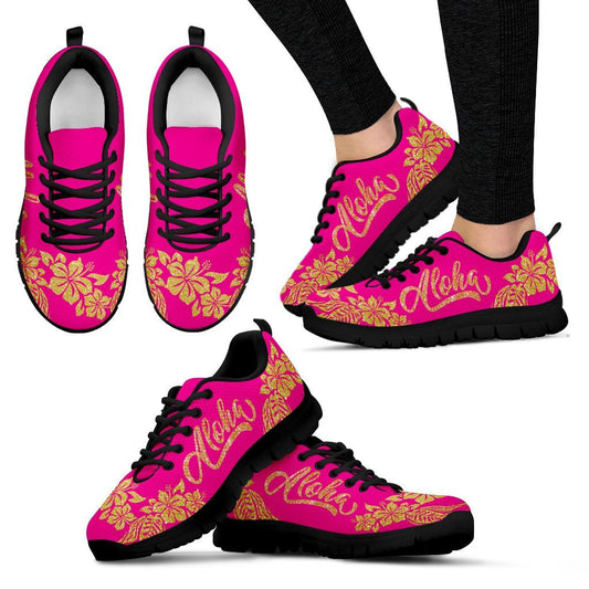 Aloha Hawaii Gold Glitter Magenta Women Sneakers