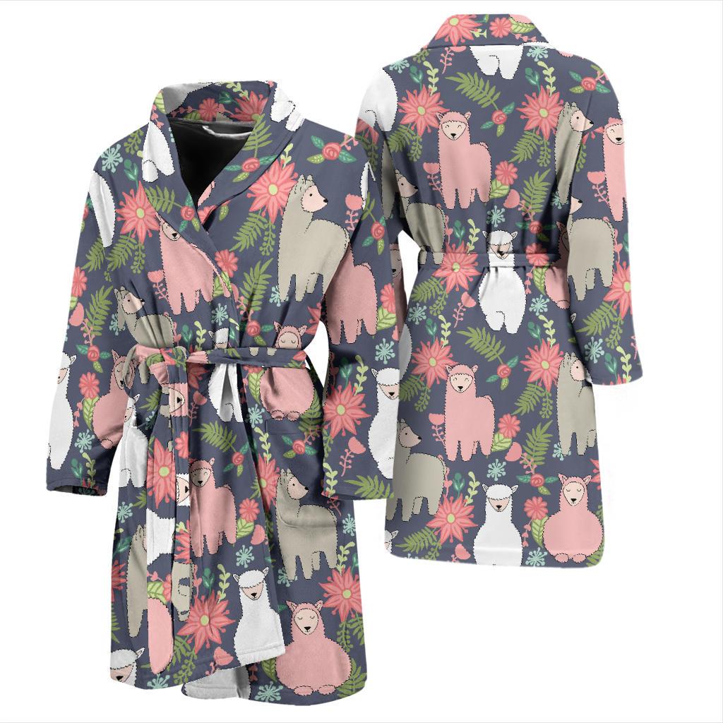 Alpaca Pattern Print Design 03 Men Bathrobe-JORJUNE.COM