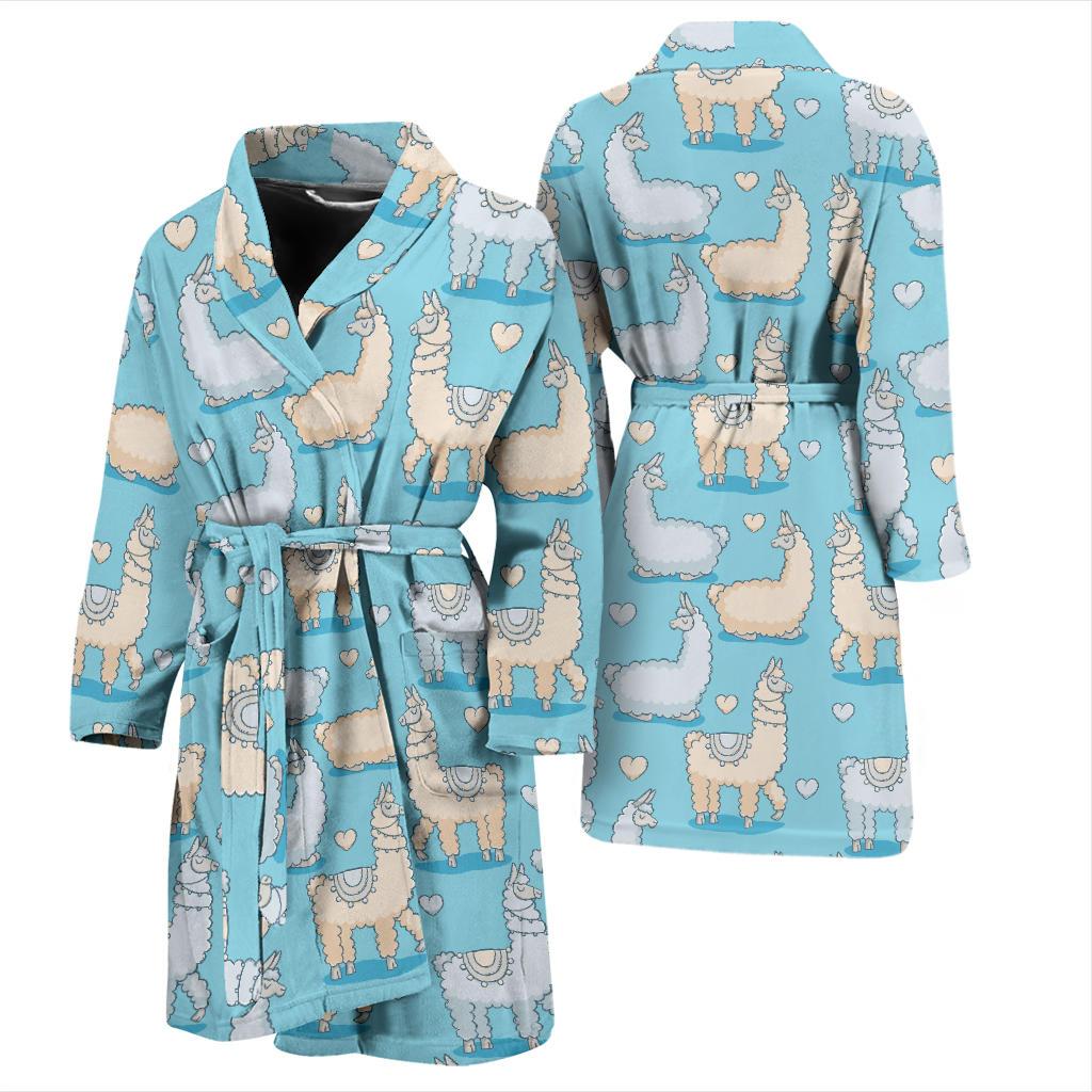 Alpaca Pattern Print Design 06 Men Bathrobe-JORJUNE.COM