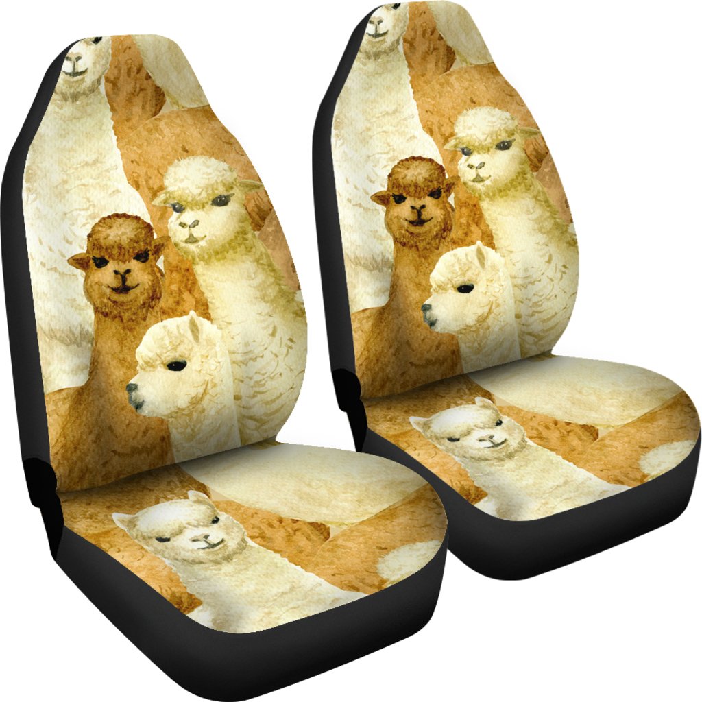 Alpaca Watercolor Design Themed Print Universal Fit Car Seat Covers