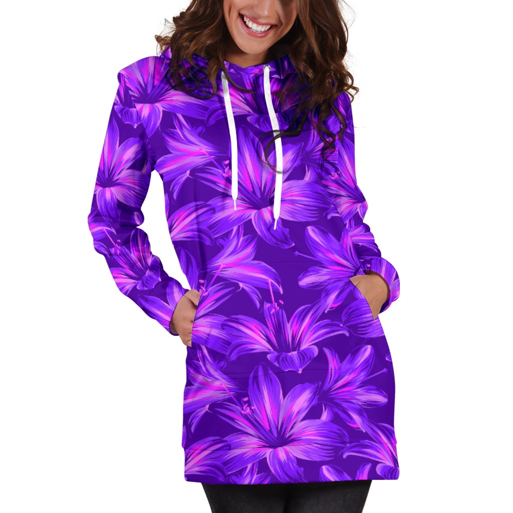 Amaryllis Pattern Print Design AL03 Women Hoodie Dress
