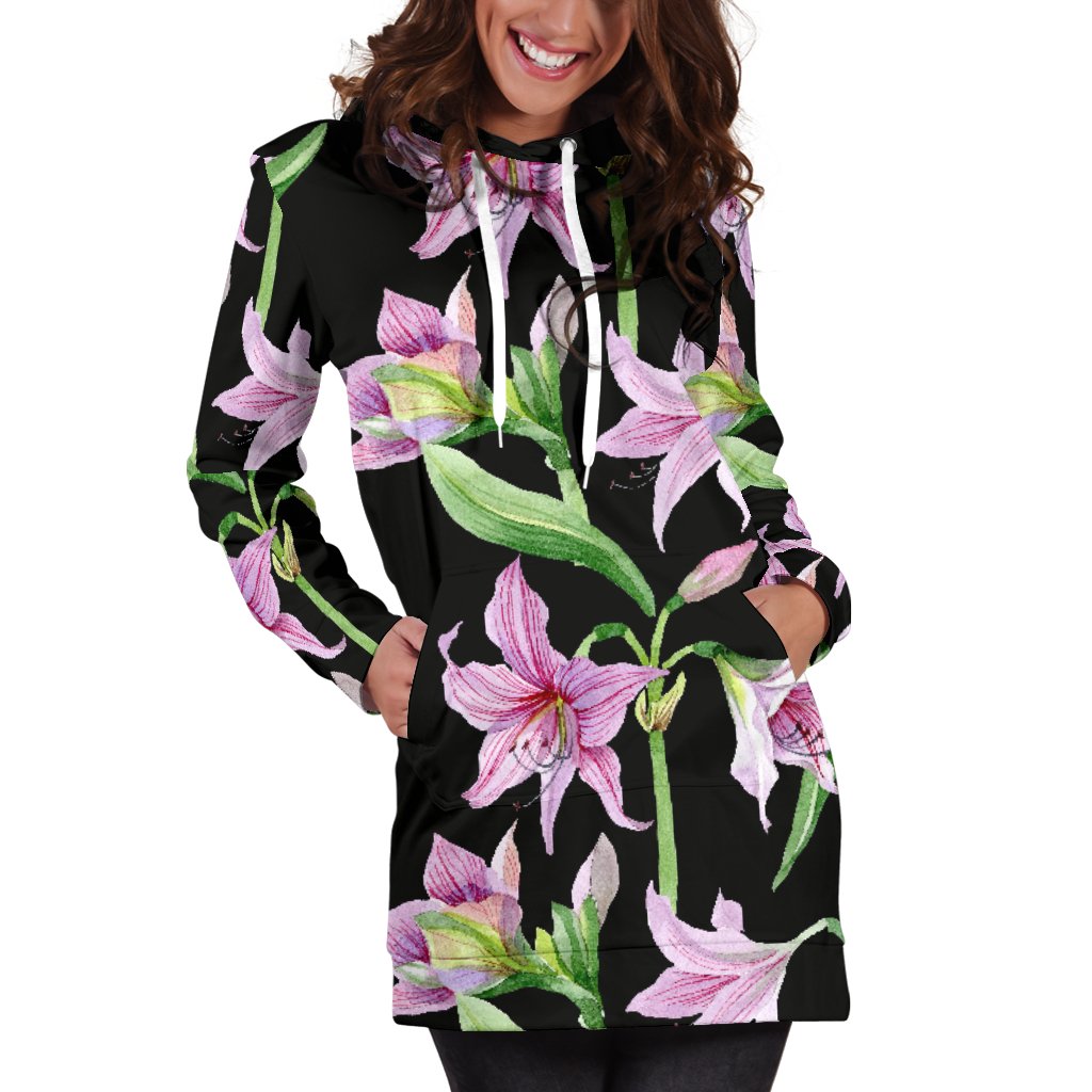 Amaryllis Pattern Print Design AL08 Women Hoodie Dress