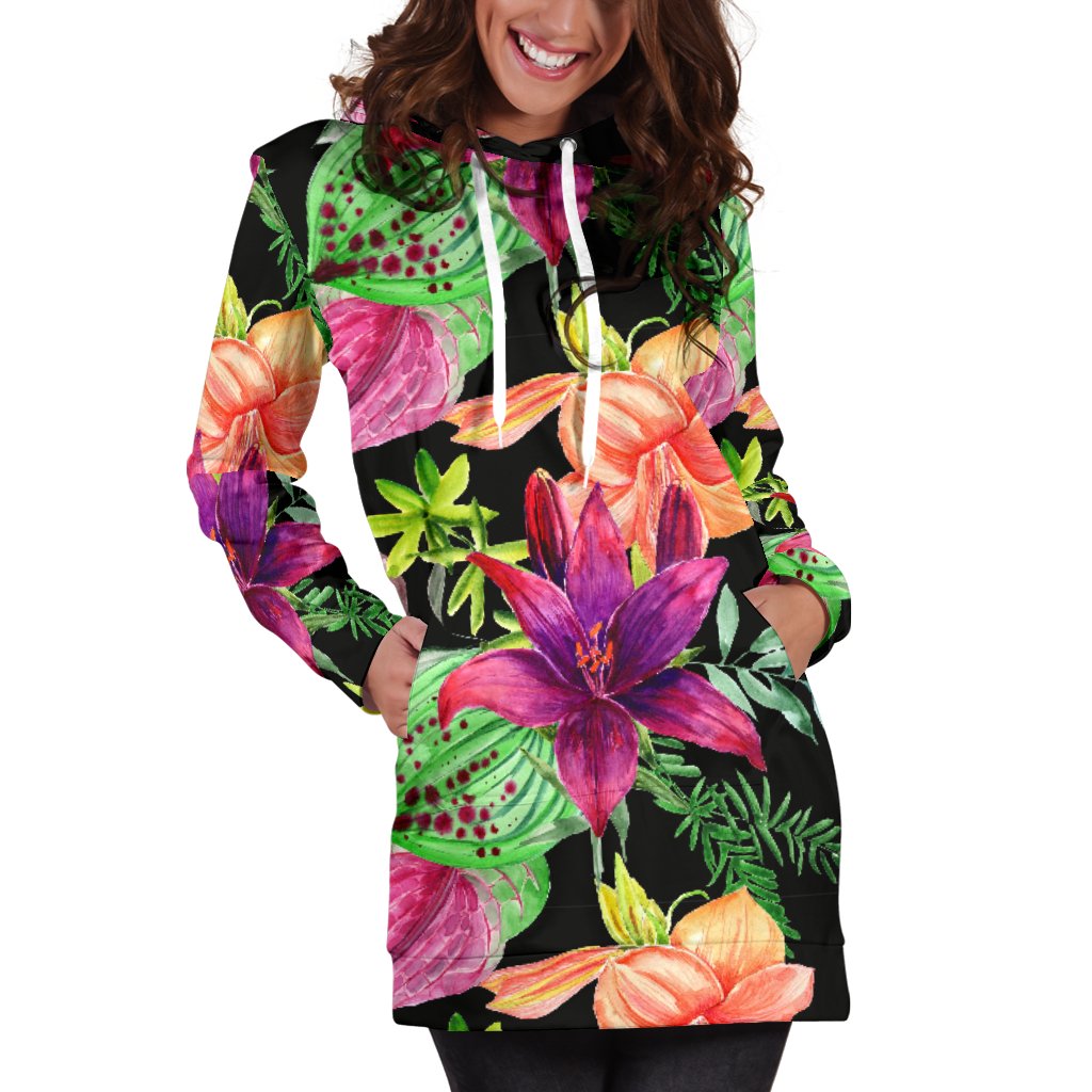 Amaryllis Pattern Print Design AL09 Women Hoodie Dress