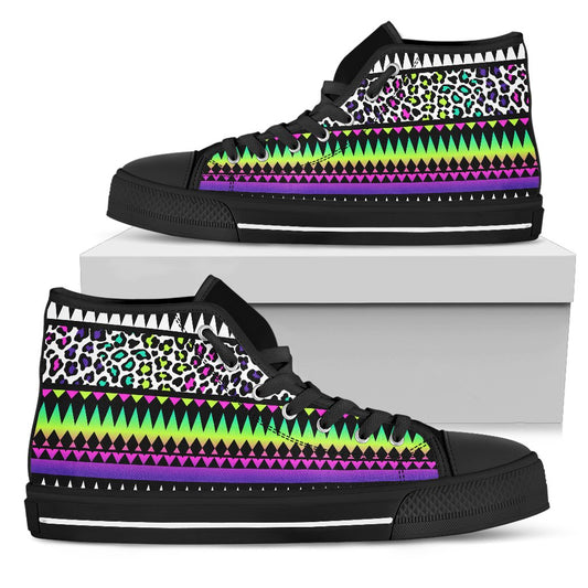 Animal Skin Aztec Rainbow Men High Top Canvas Shoes