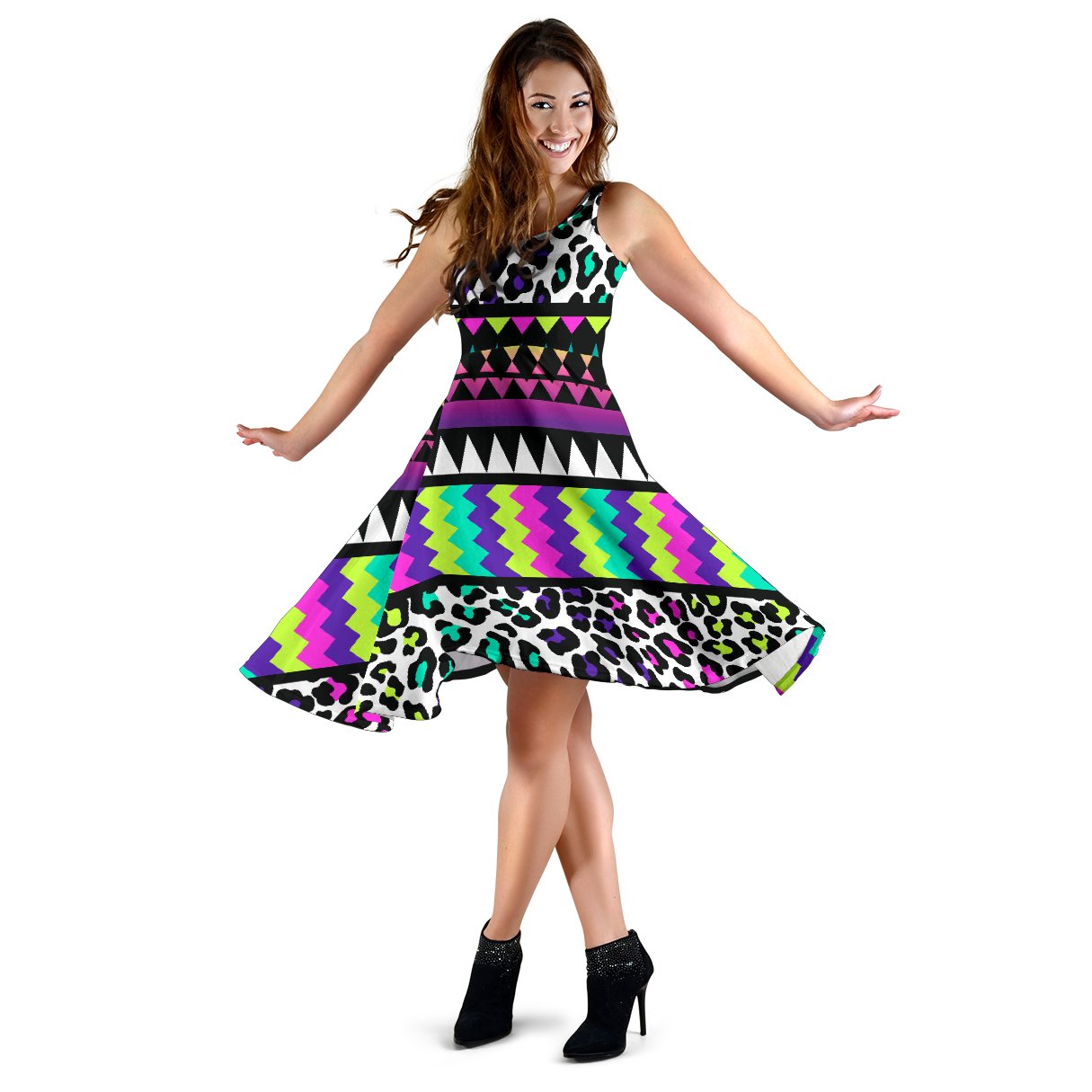 Animal Skin Aztec Rainbow Sleeveless Mini Dress