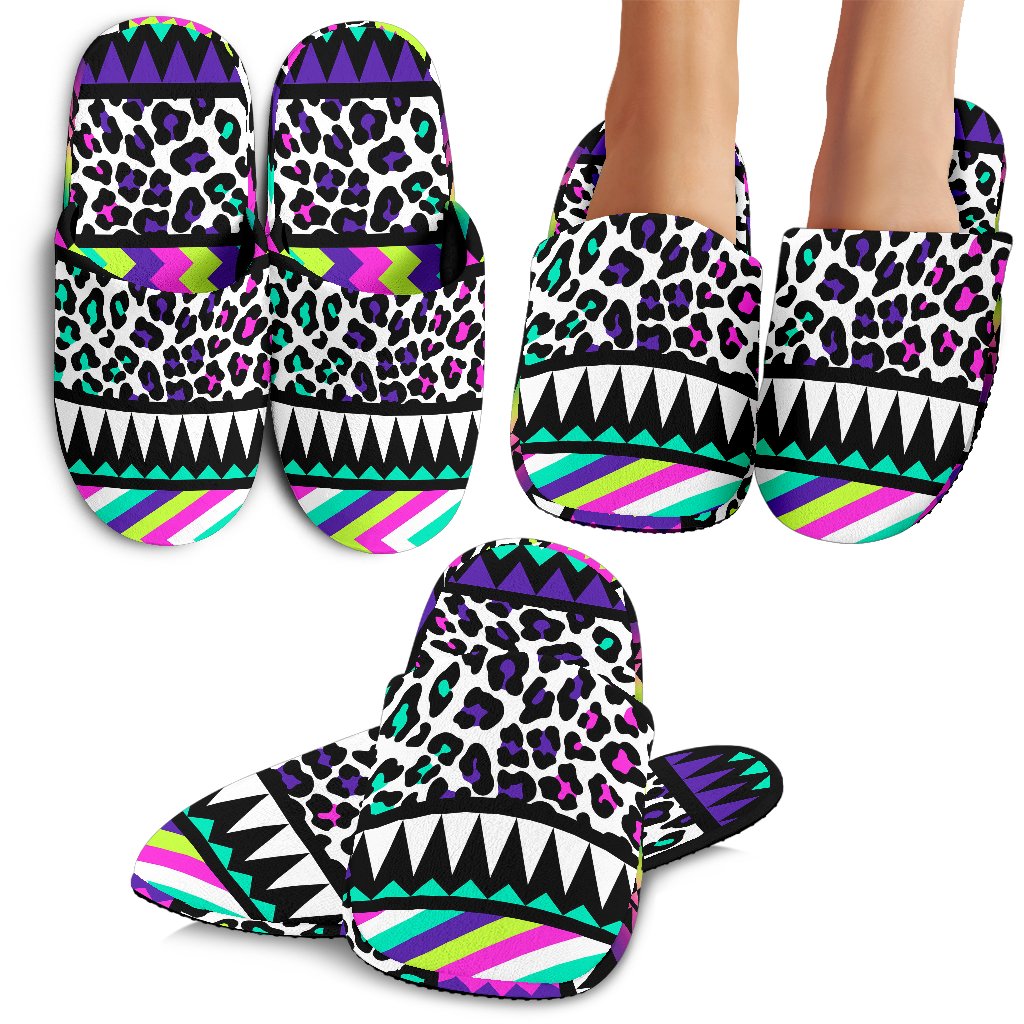 Animal Skin Aztec Rainbow Slippers
