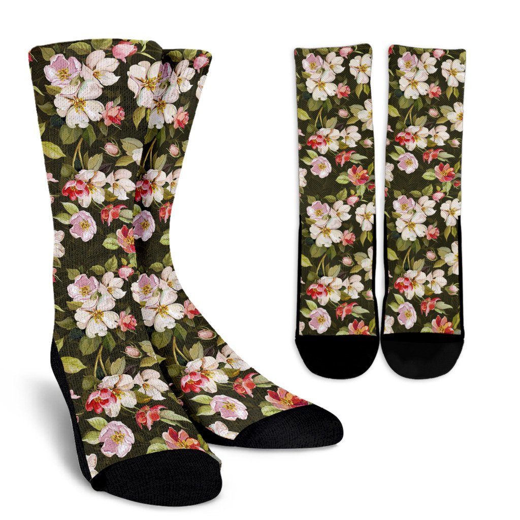 Apple blossom Pattern Print Design AB01 Crew Socks-JORJUNE.COM