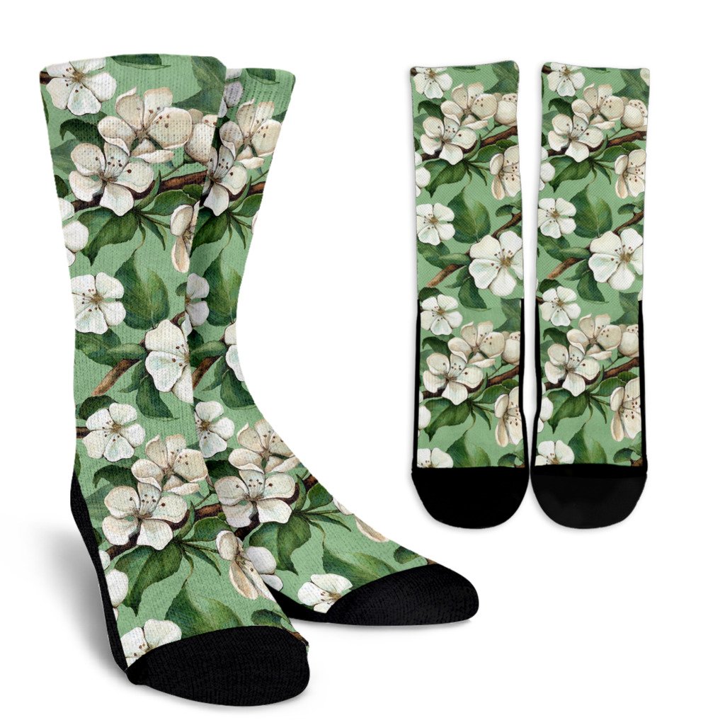 Apple blossom Pattern Print Design AB02 Crew Socks-JORJUNE.COM
