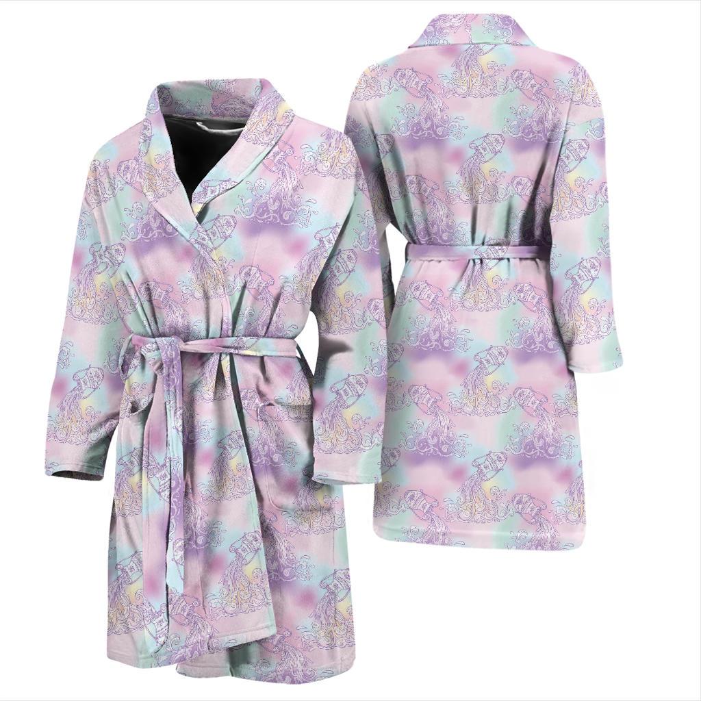 Aquarius Zodiac Pattern Print Design 01 Men Bathrobe-JORJUNE.COM
