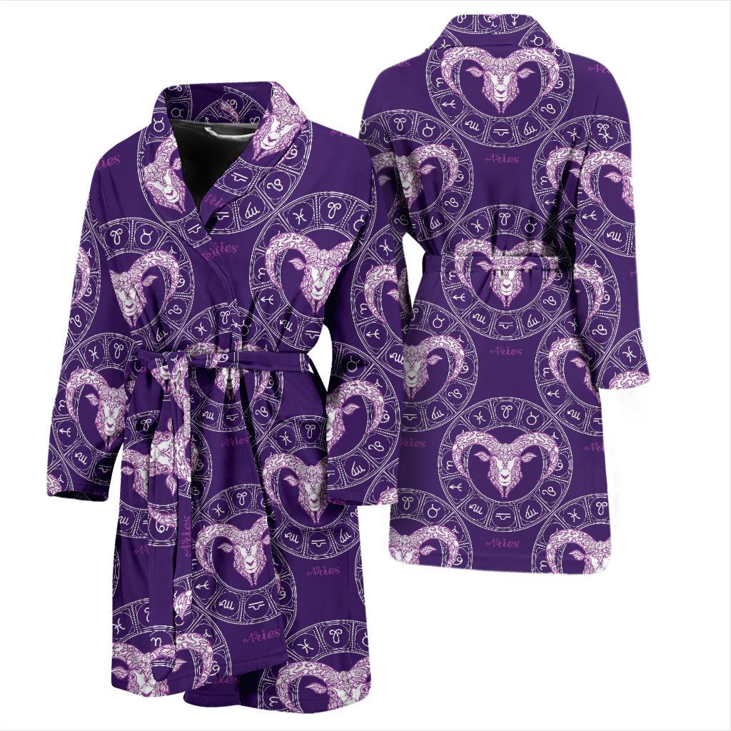 Aries Zodiac Pattern Print Design 02 Men Bathrobe-JORJUNE.COM
