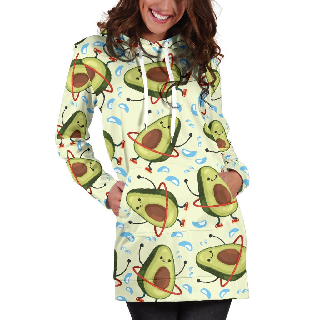 Avocado Pattern Print Design AC02 Women Hoodie Dress