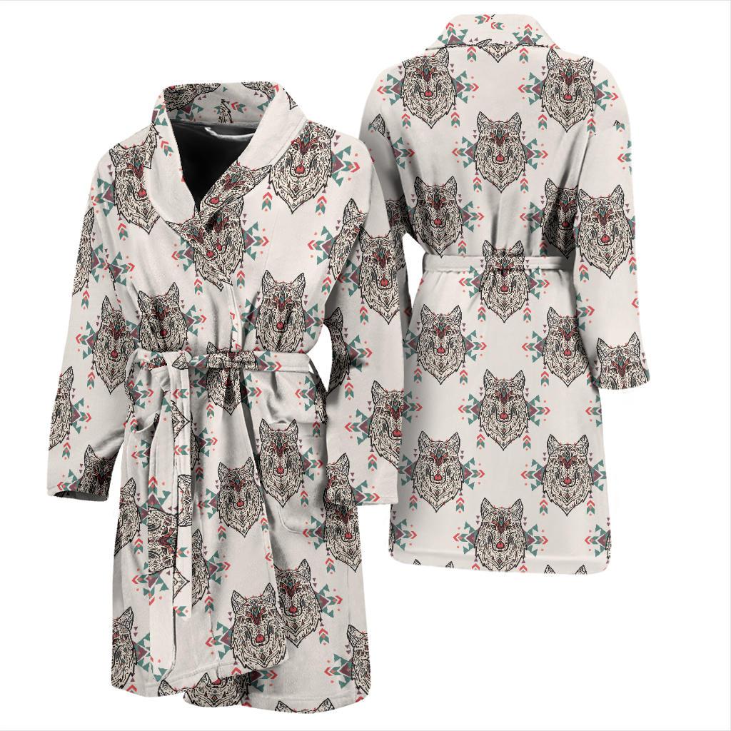 Aztec Wolf Pattern Print Design 01 Men Bathrobe-JORJUNE.COM
