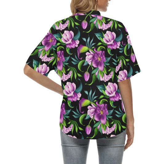 Bright Purple Floral Pattern Women's Hawaiian Shirt