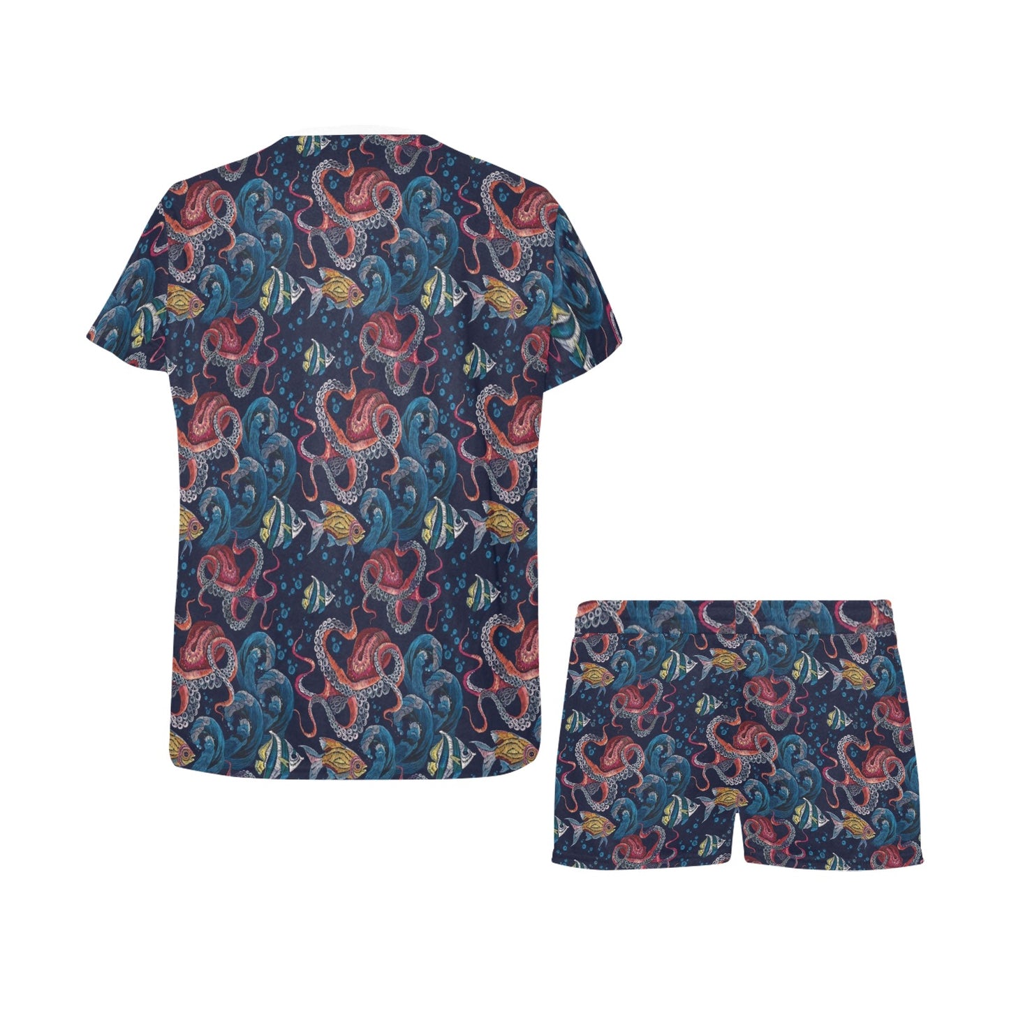 Underwater Giant Squid Print Design LKS302 Women's Short Pajama Set