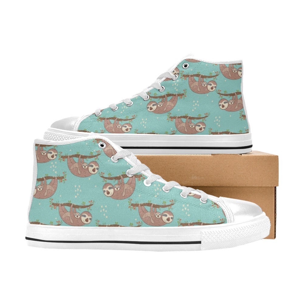 Sloth Print Design LKS302 High Top Women's White Shoes