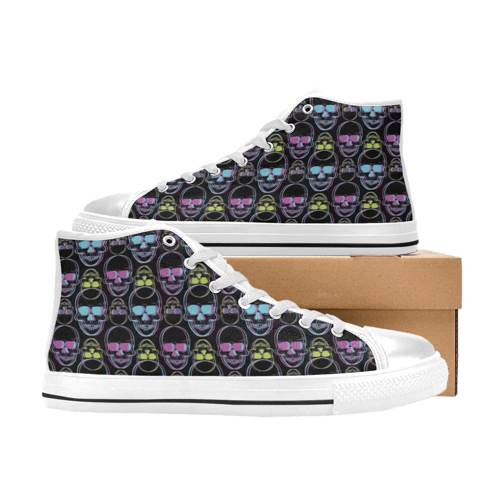 Skull 3D Colorful Print Design LKS309 High Top Women's White Shoes