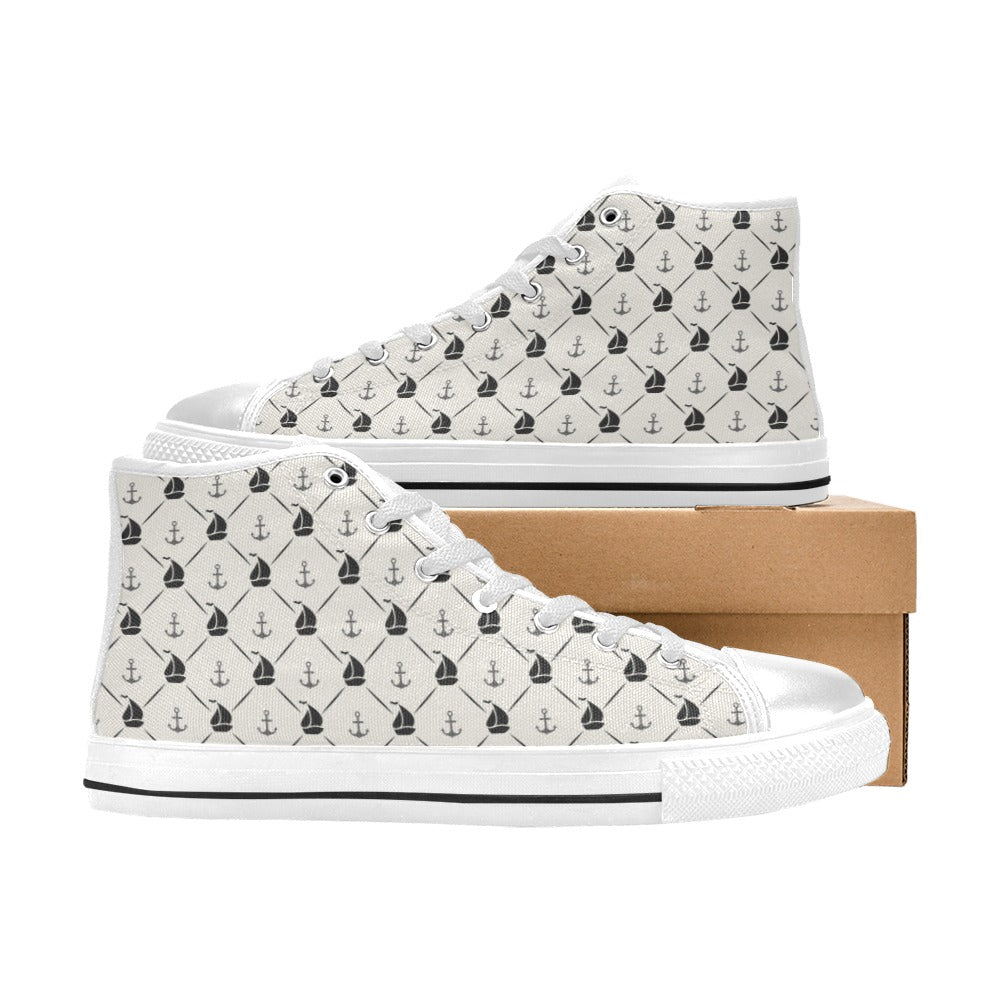 Sailboat Print Design LKS302 High Top Women's White Shoes