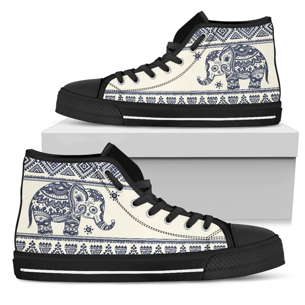 Baby Elephant Aztec Women High Top Canvas Shoes