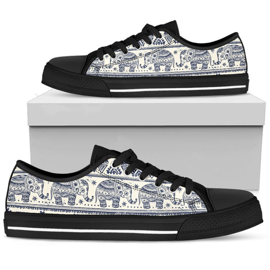 Baby Elephant Aztec Women Low Top Canvas Shoes