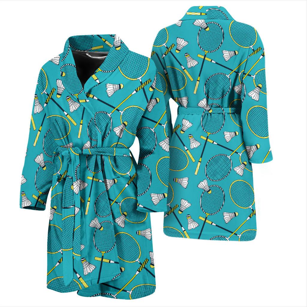 Badminton Pattern Print Design 06 Men Bathrobe-JORJUNE.COM