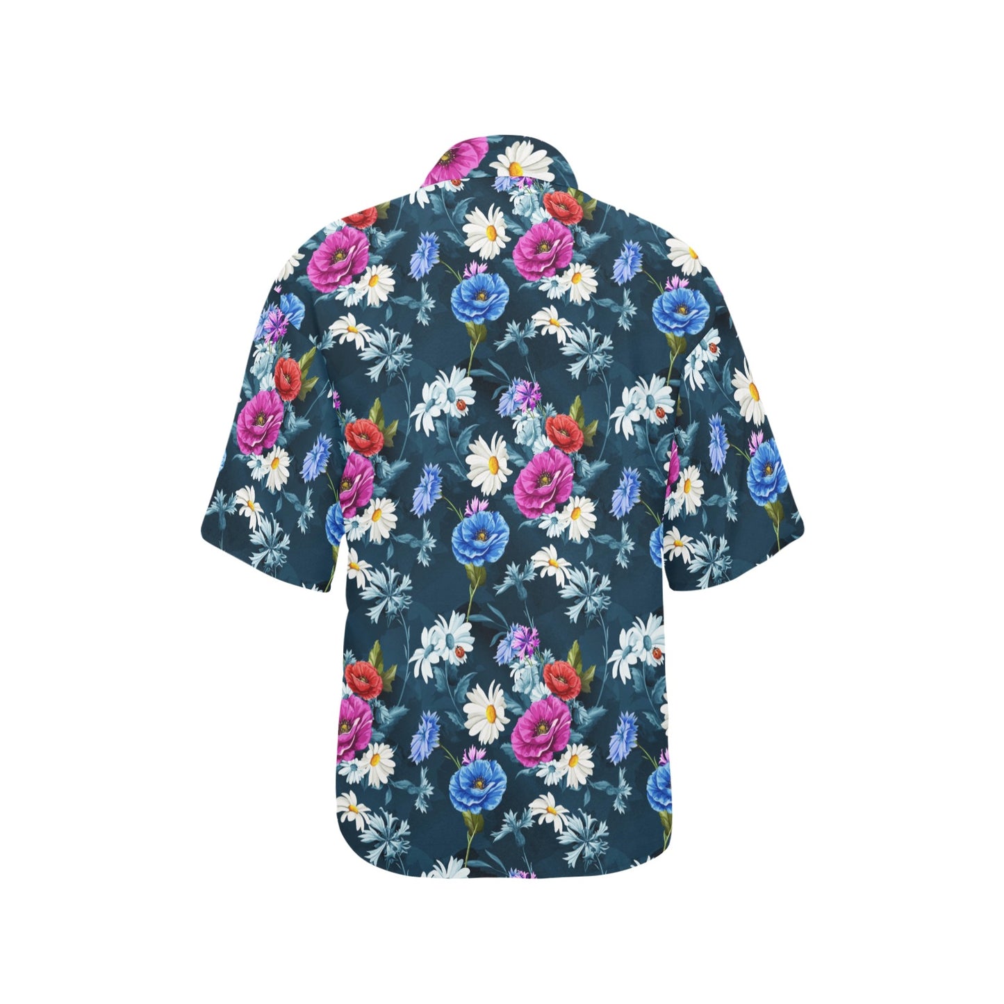 Floral Blue Themed Print Women's Hawaiian Shirt