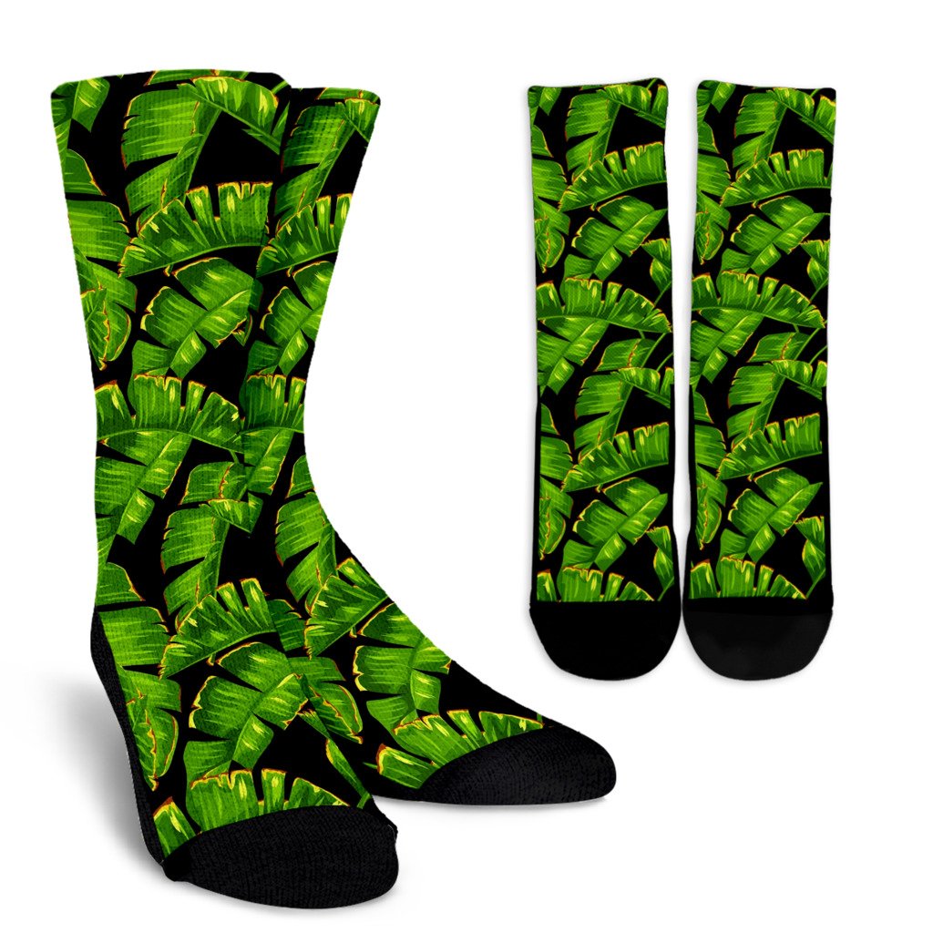 Banana Leaf Pattern Print Design BL06 Crew Socks-JORJUNE.COM