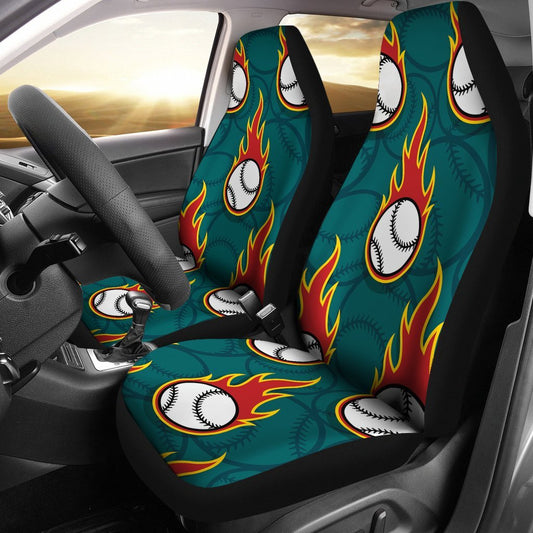 Baseball Fire Print Pattern Universal Fit Car Seat Covers
