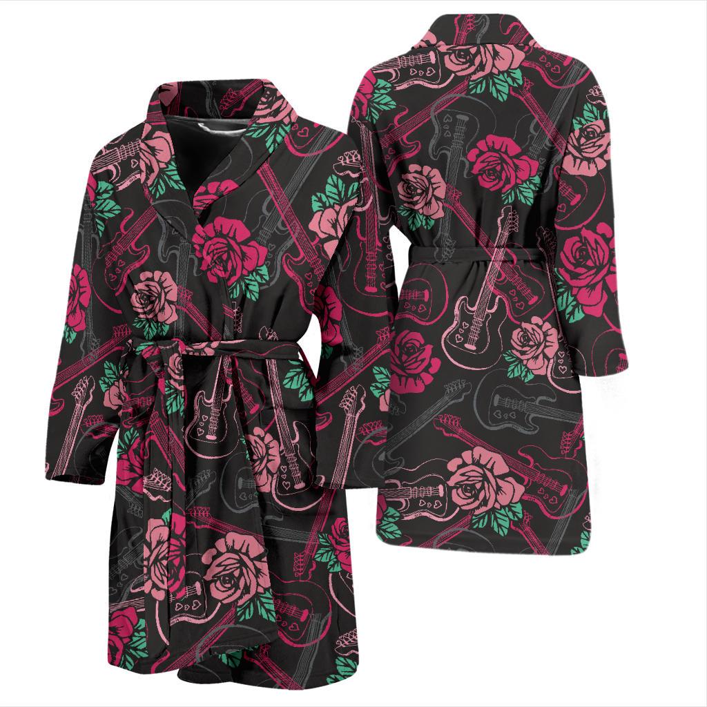 Bass Guitar Pink Rose Pattern Print Design 01 Men Bathrobe-JORJUNE.COM
