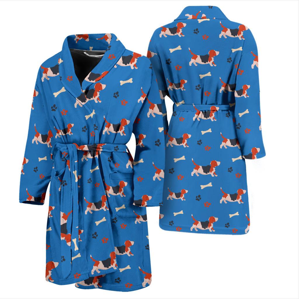 Basset Hound Pattern Print Design 02 Men Bathrobe-JORJUNE.COM