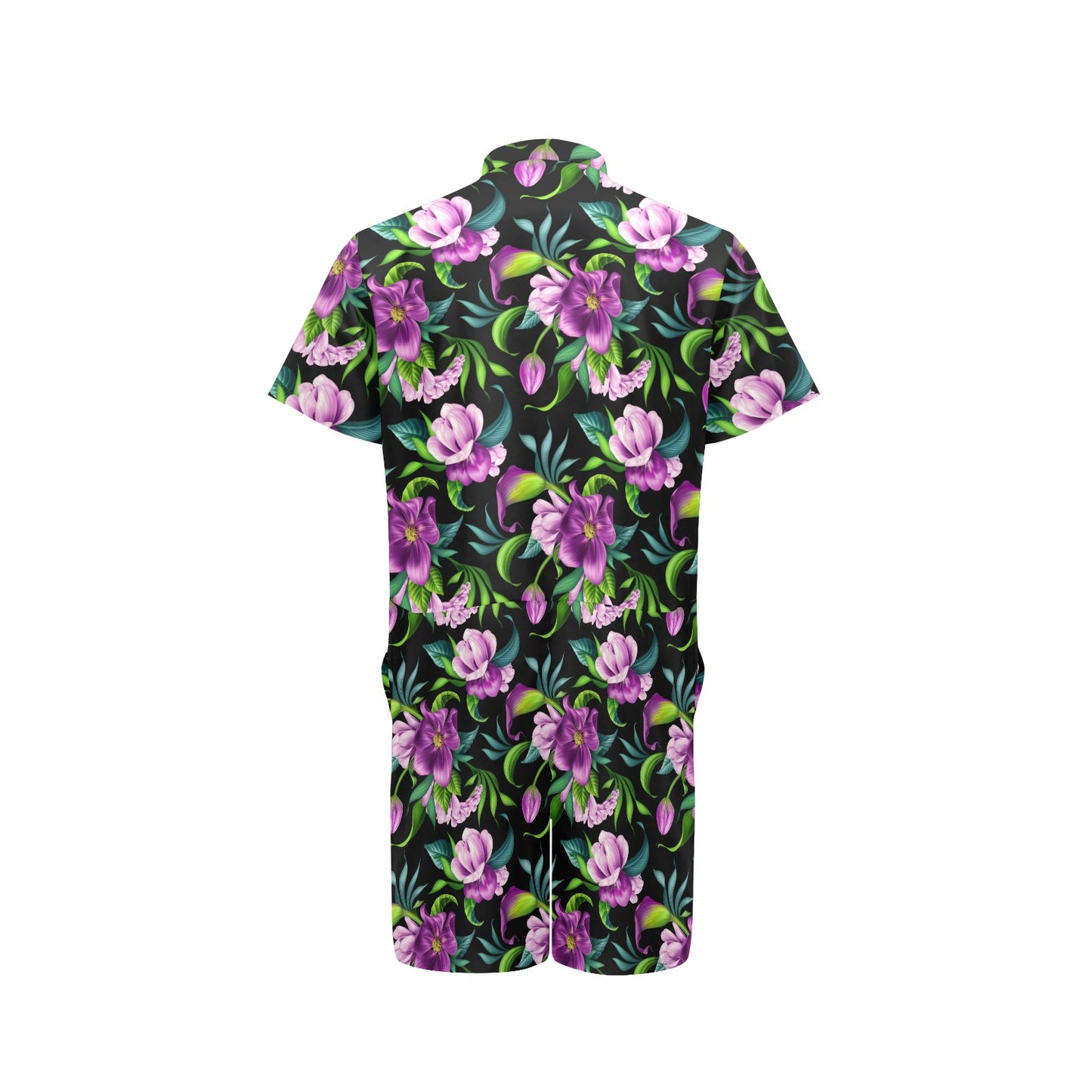 Bright Purple Floral Pattern Men's Romper