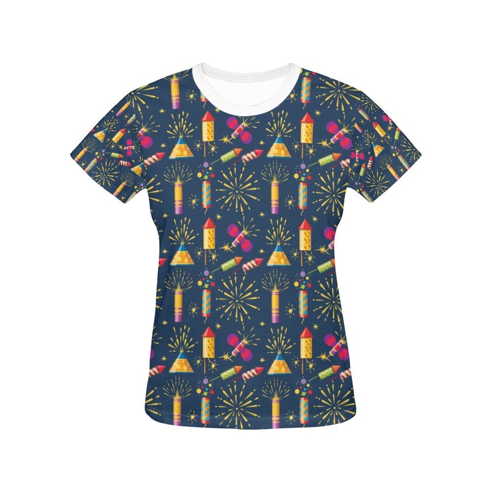 Firework Sparkling Rockets Print Design LKS306 Women's  T-shirt