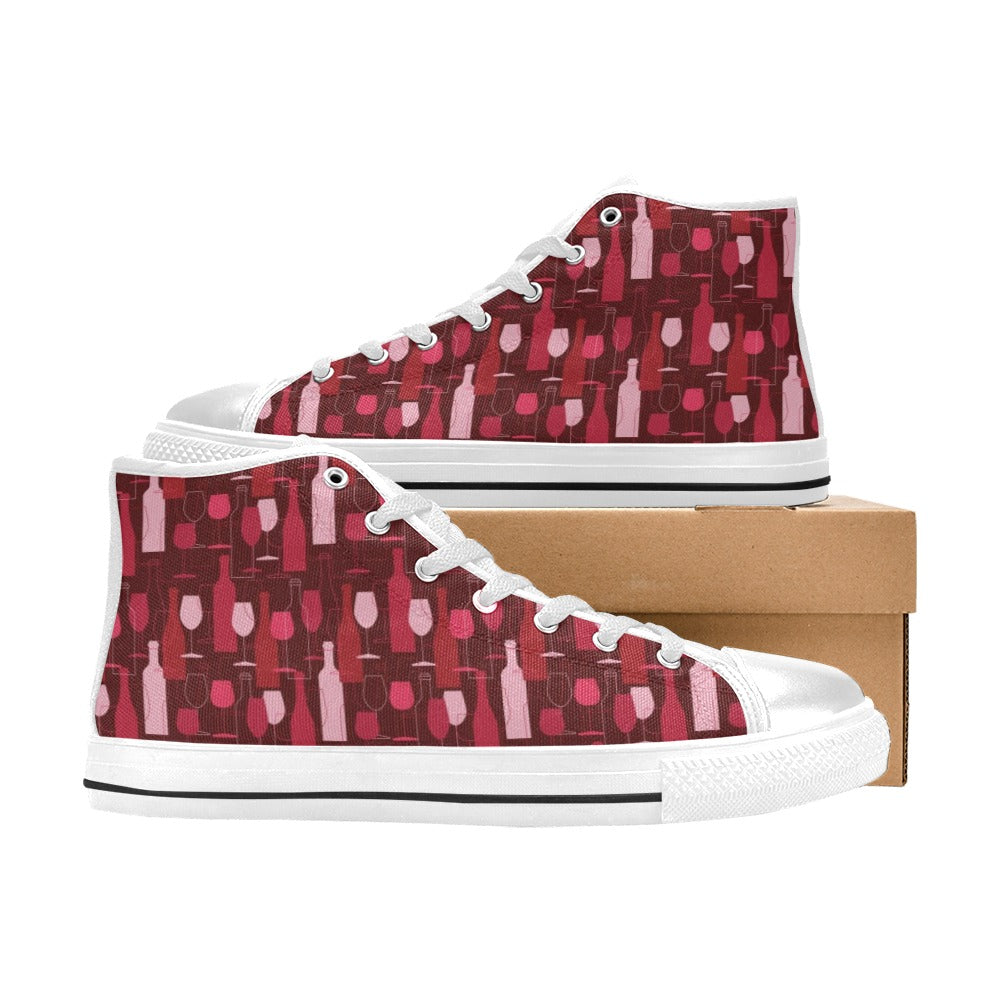 Wine Print Design LKS304 High Top Women's White Shoes