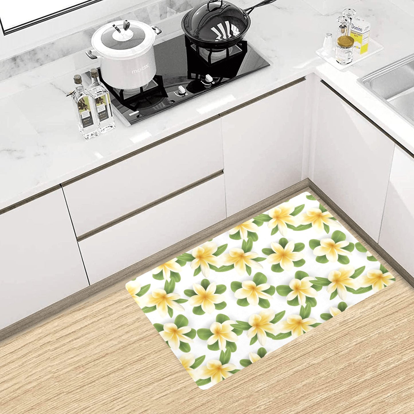 Yellow Plumeria Pattern Print Design PM012 Kitchen Mat