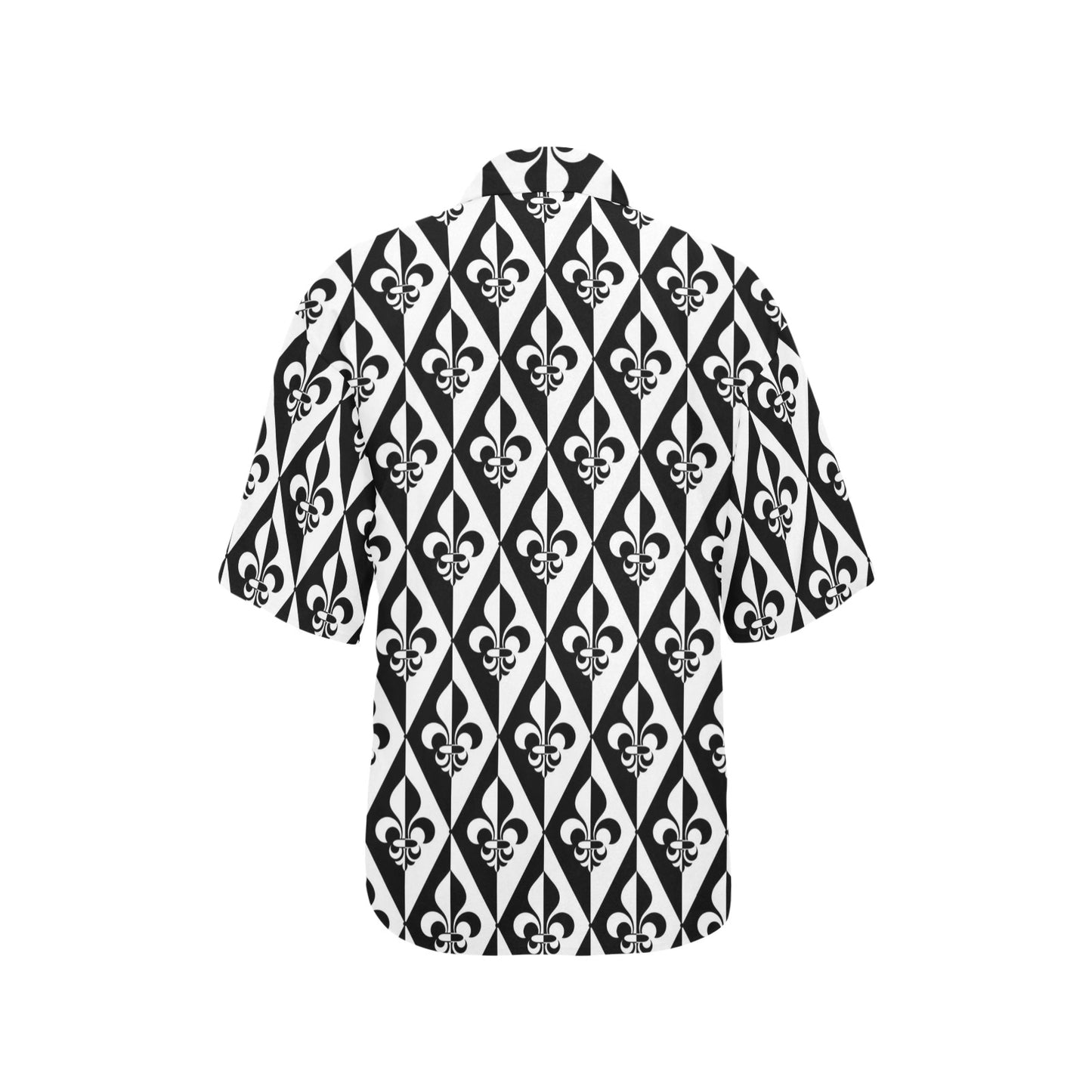 Fleur De Lis Black White Pattern Print Design 02 Women's Hawaiian Shirt