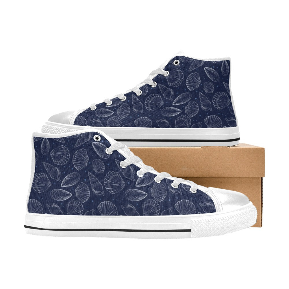 Seashell Print Design LKS3011 High Top Women's White Shoes