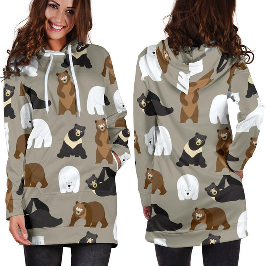 Bear Pattern Print Design BE03 Women Hoodie Dress