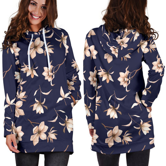 Beautiful Floral Pattern Women Hoodie Dress