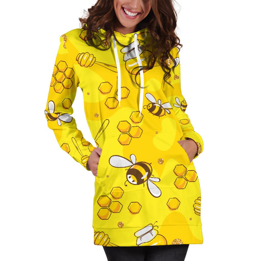 Bee Pattern Print Design BEE01 Women Hoodie Dress