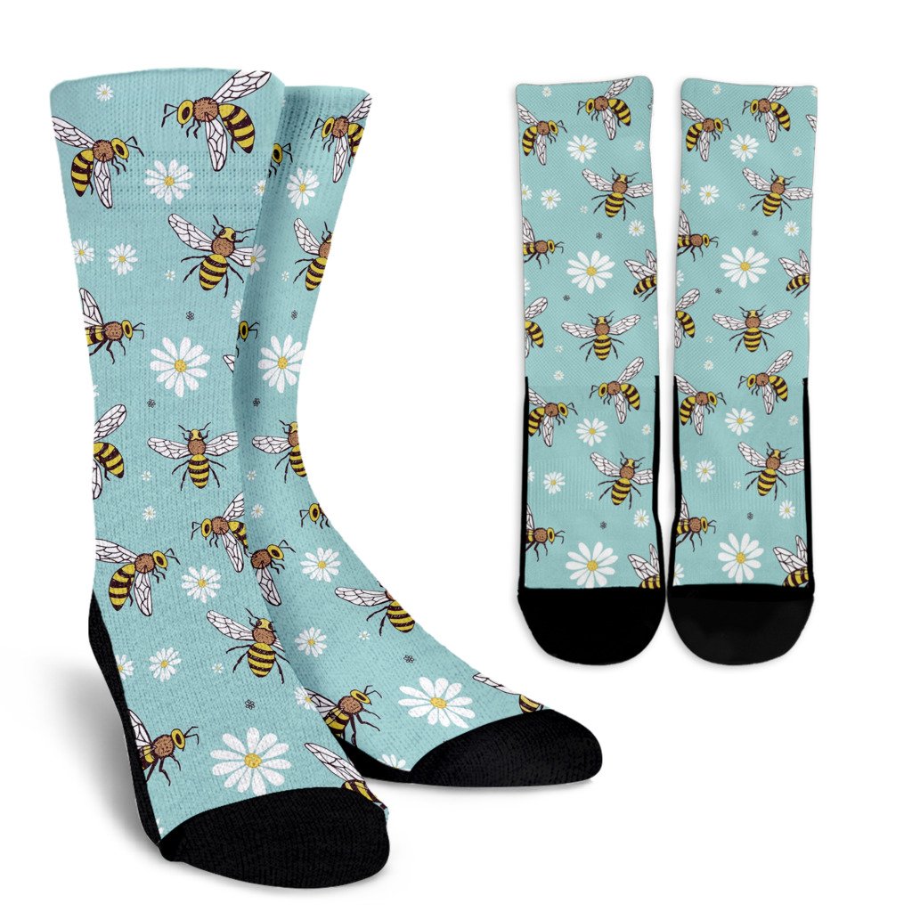 Bee Pattern Print Design BEE010 Crew Socks-JORJUNE.COM