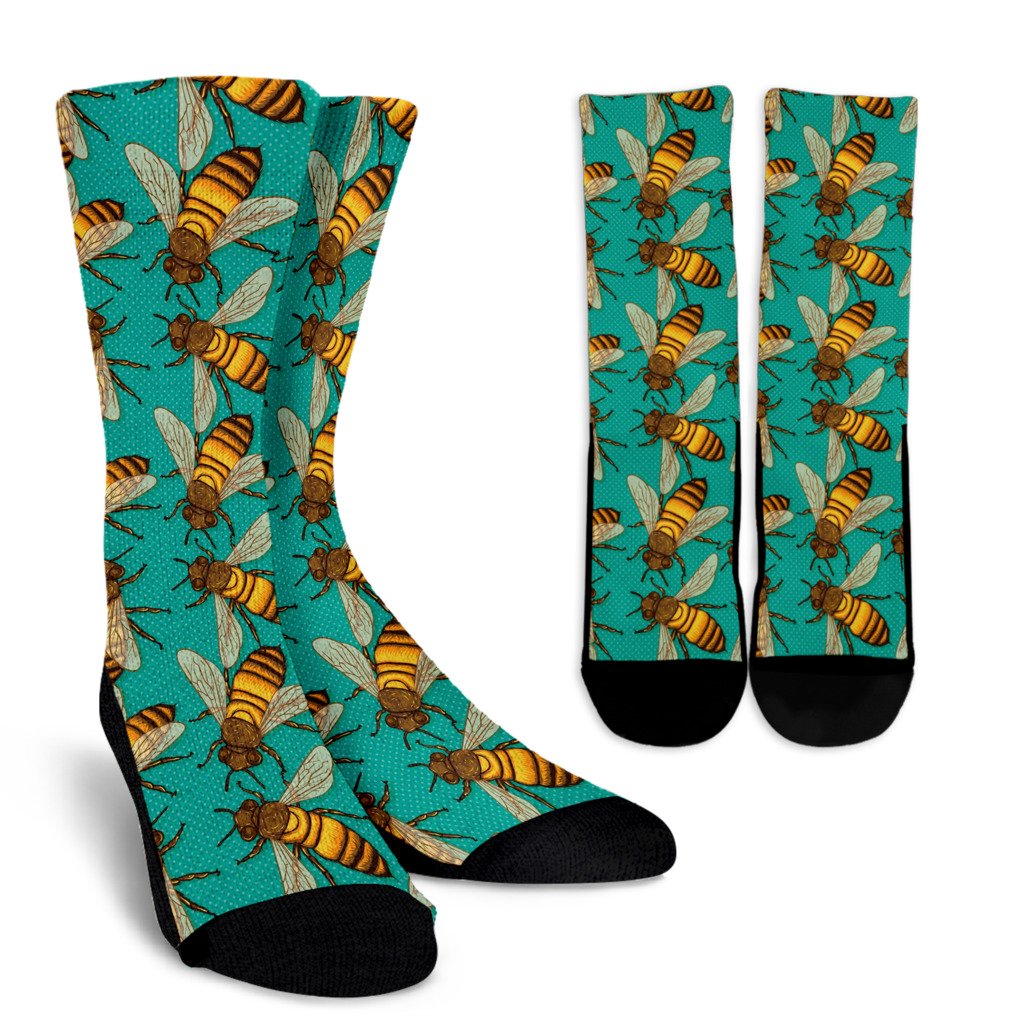 Bee Pattern Print Design BEE04 Crew Socks-JORJUNE.COM