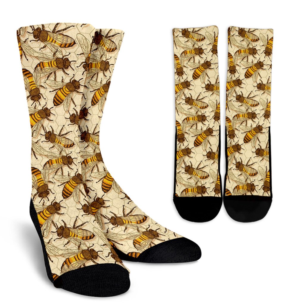 Bee Pattern Print Design BEE05 Crew Socks-JORJUNE.COM