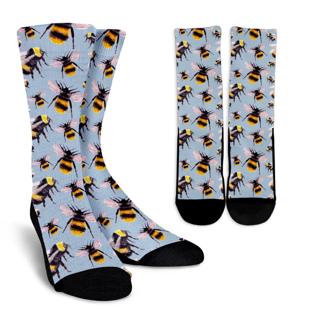 Bee Pattern Print Design BEE08 Crew Socks-JORJUNE.COM