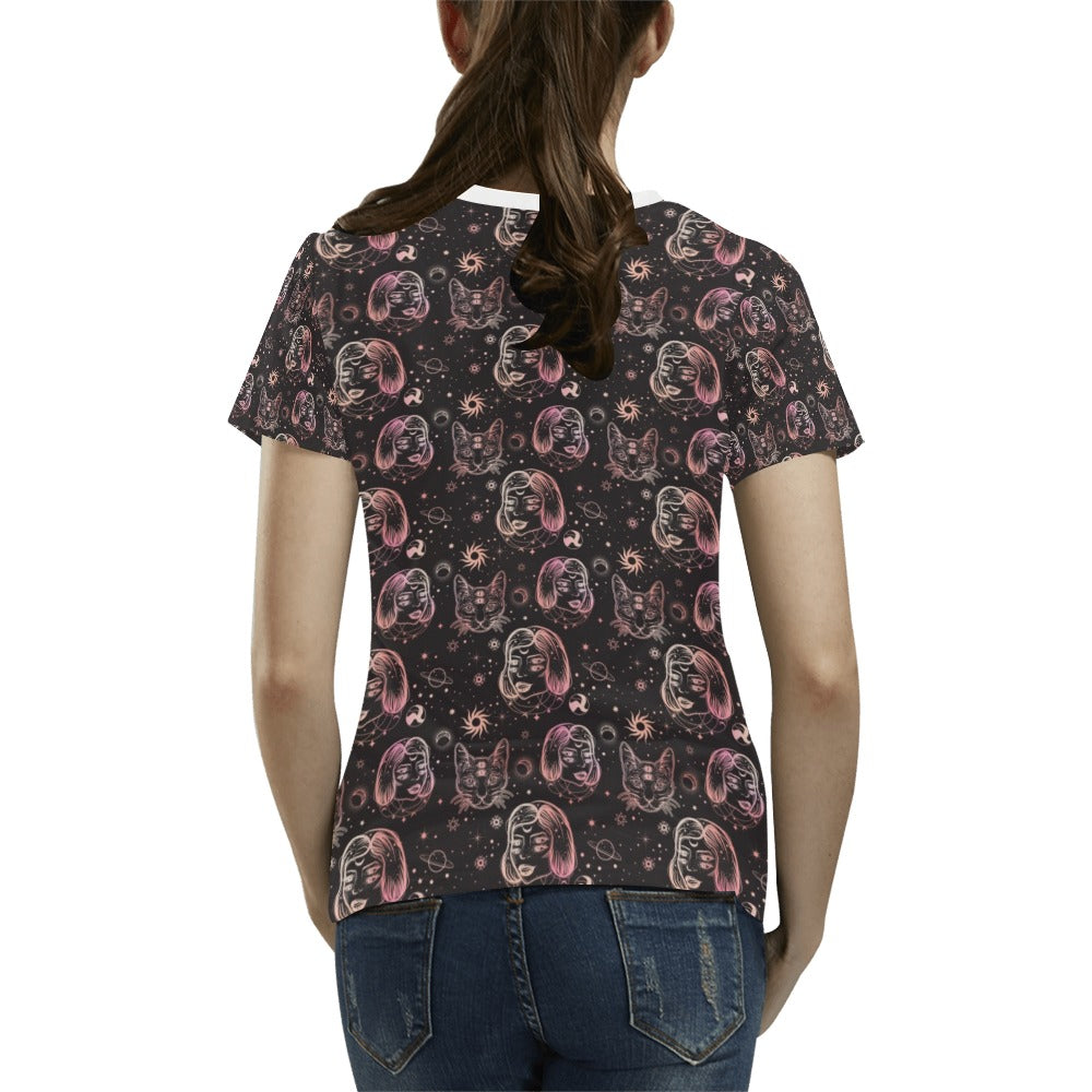 Third Eye Girl Cat Print Design LKS305 Women's T-shirt