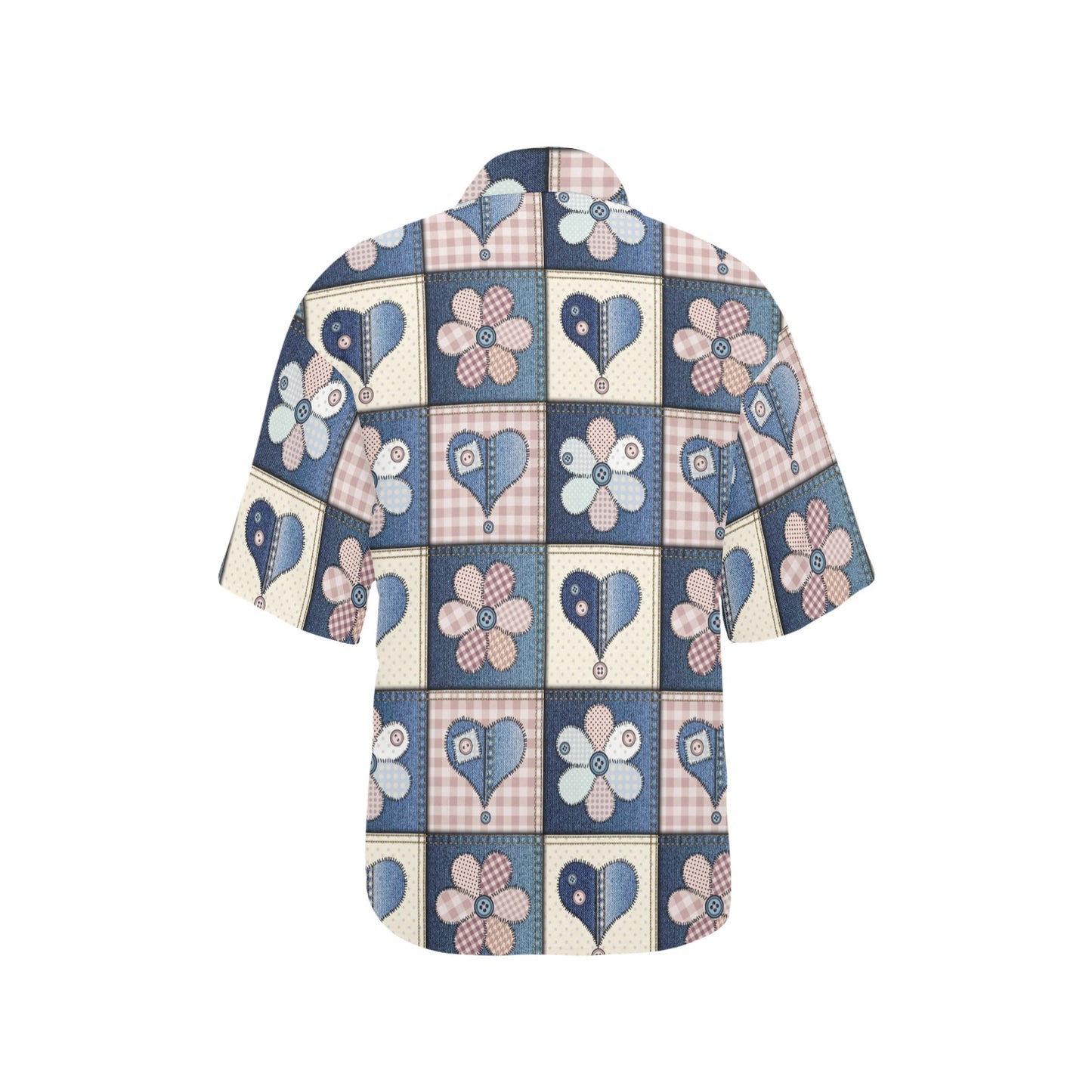 Patchwork Heart Flower Pattern Print Design 01 Women's Hawaiian Shirt