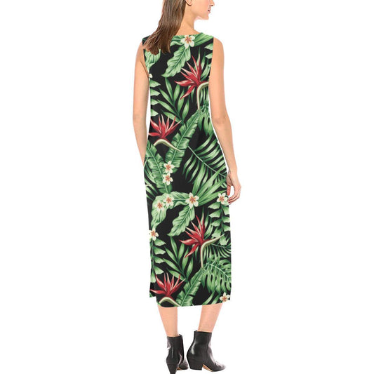 Bird Of Paradise Pattern Print Design BOP05 Sleeveless Open Fork Long Dress