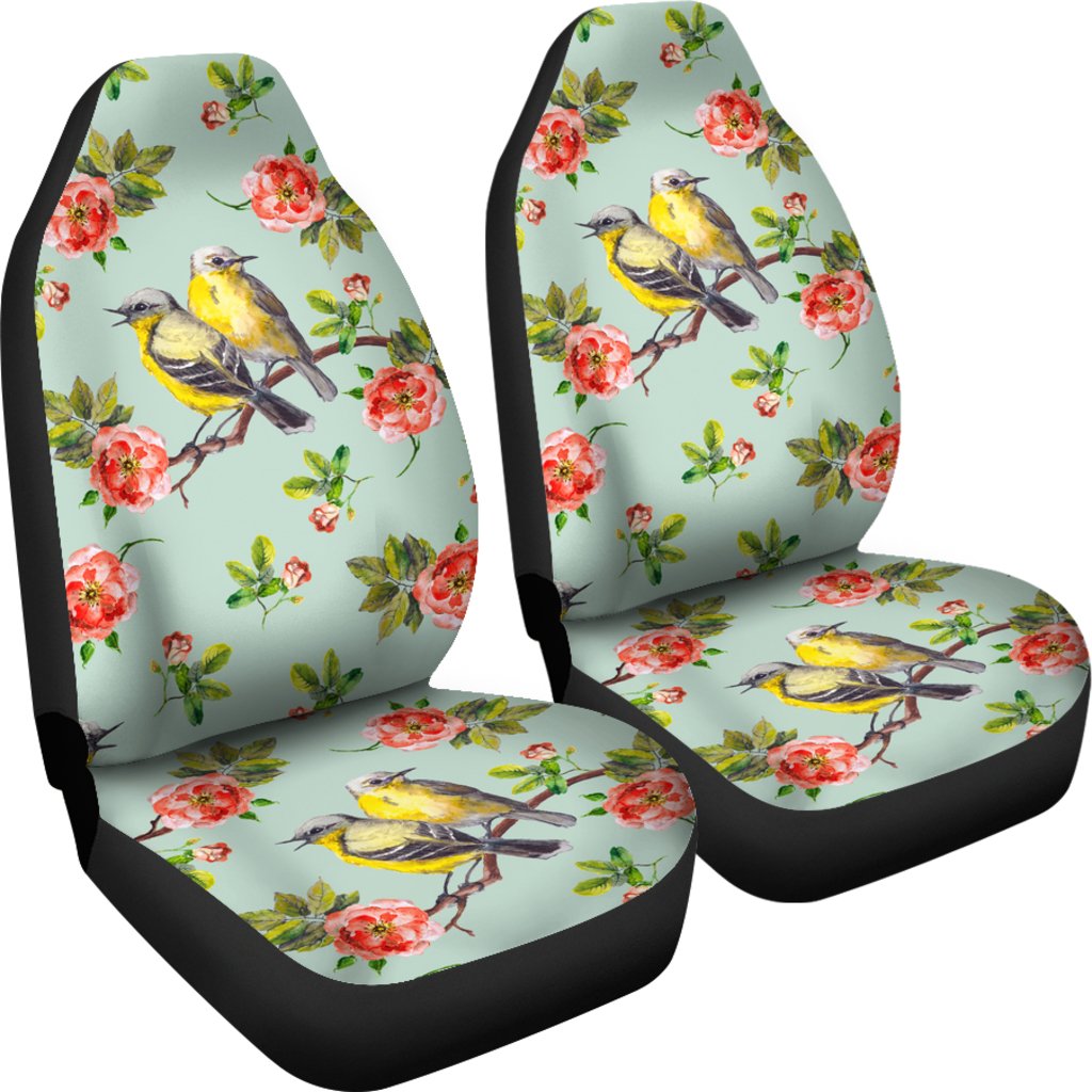 Bird With Red Flower Print Pattern Universal Fit Car Seat Covers