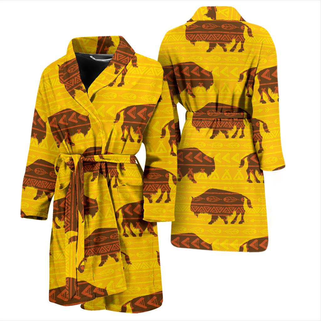 Bison Native Pattern Print Design 01 Men Bathrobe-JORJUNE.COM