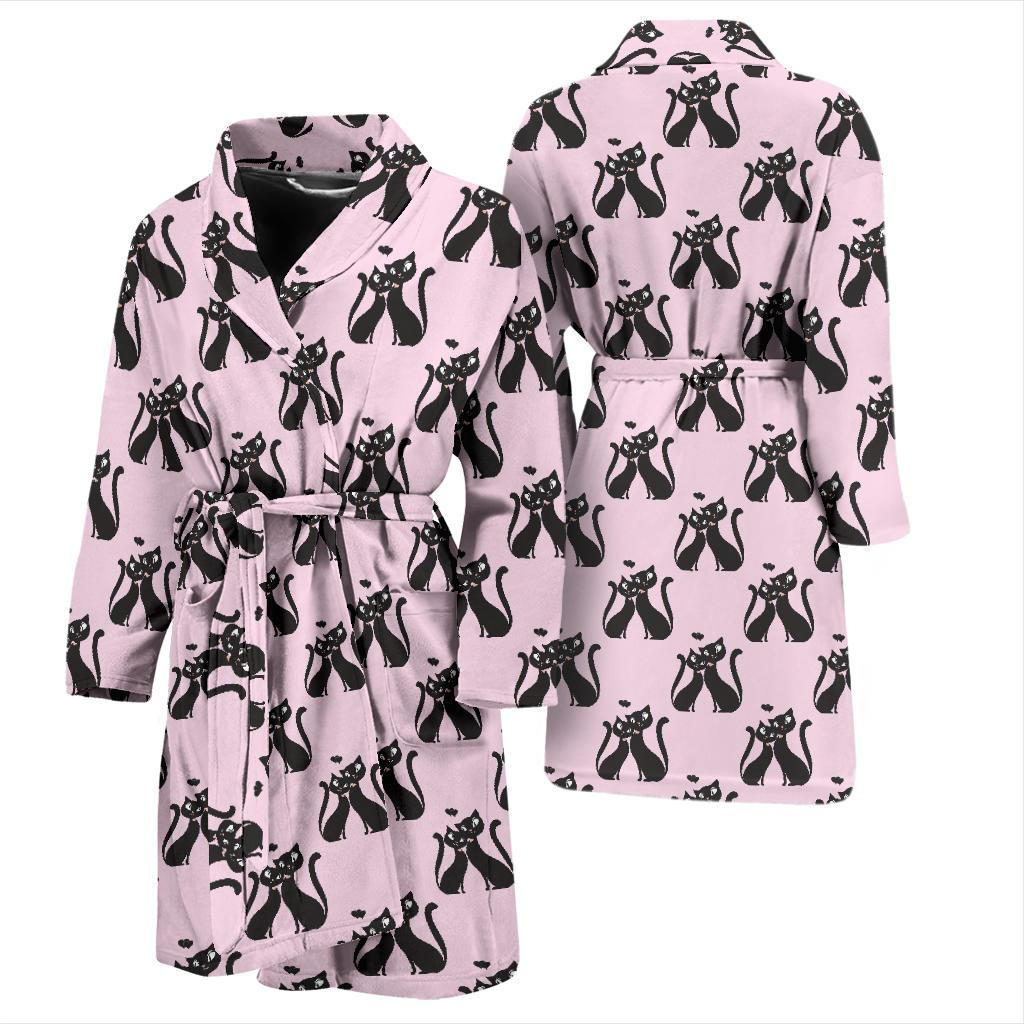 Black Cat Pattern Print Design 01 Men Bathrobe-JORJUNE.COM